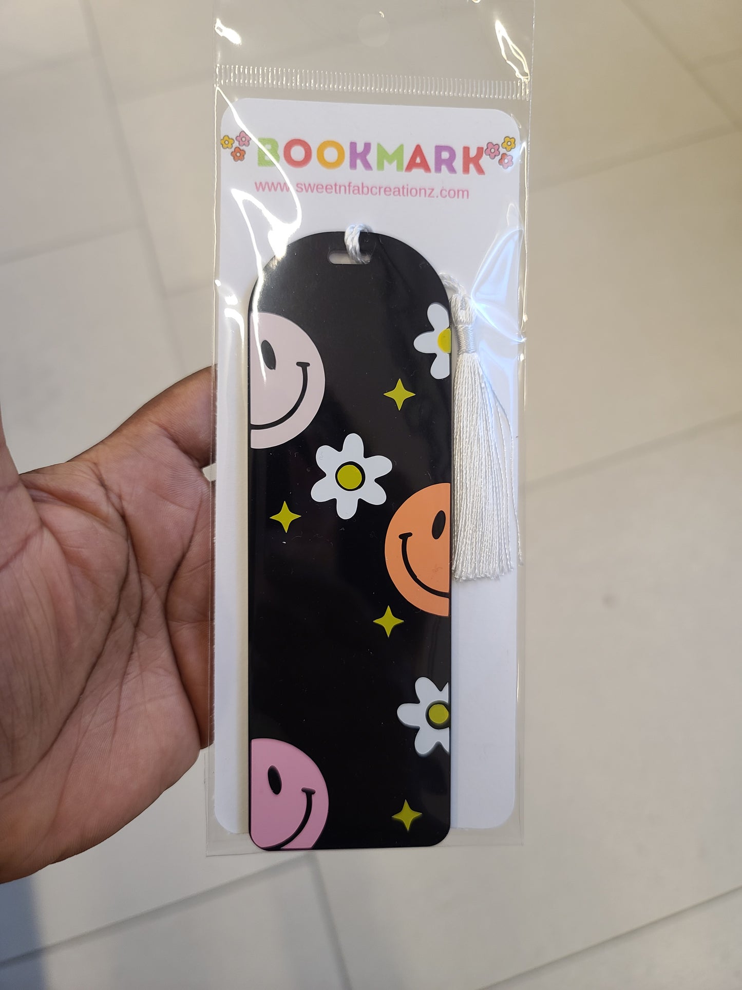 Black Retro Smiley Large Bookmark