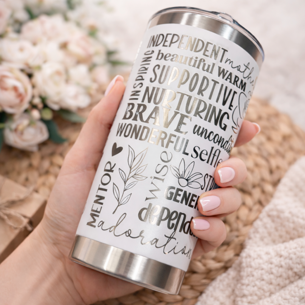 20oz Laser Engraved “Mom” Tumbler – Thoughtful Gift for Mom 💕