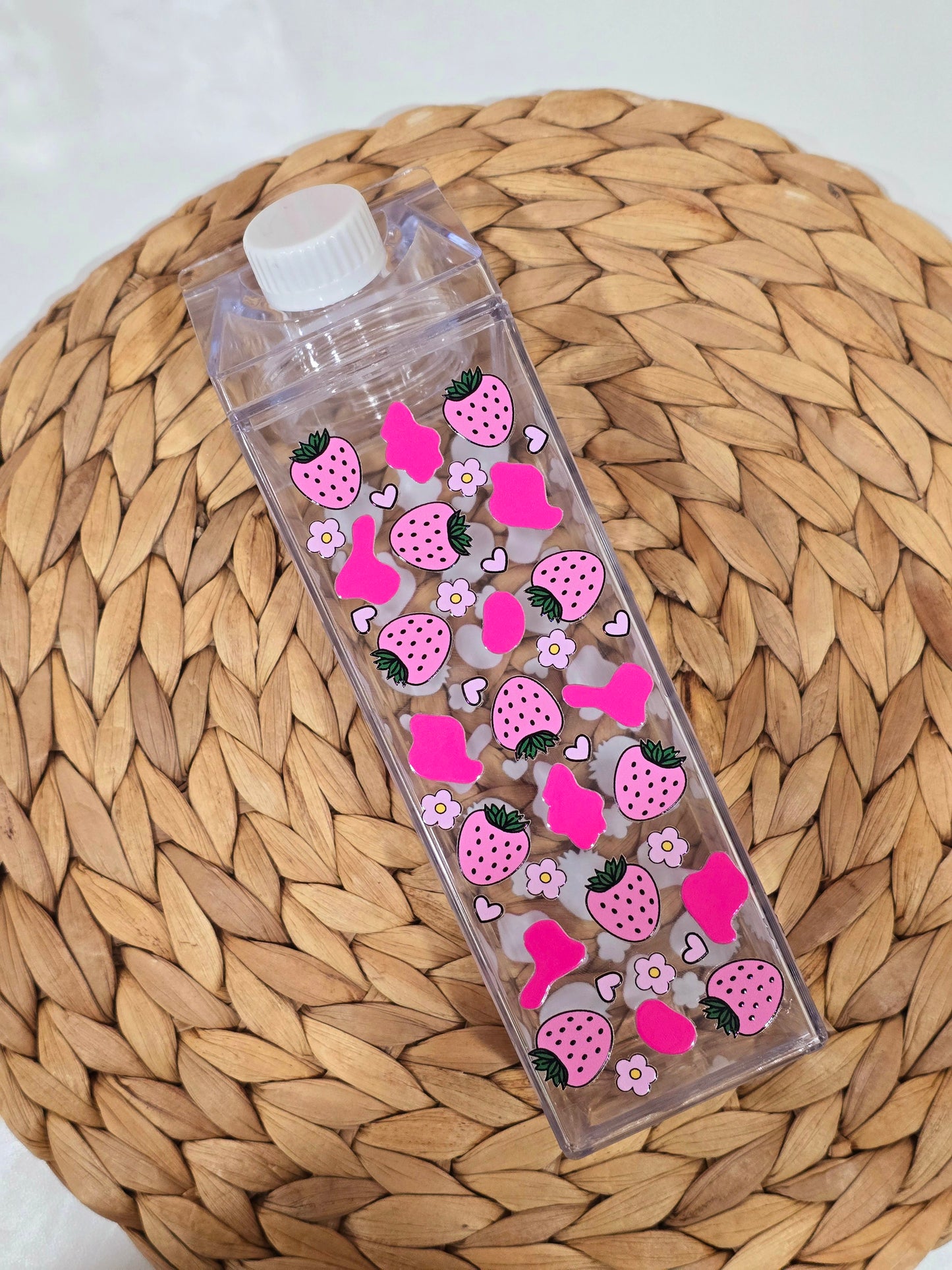 Strawberry Cowprint Smiley Milk Carton