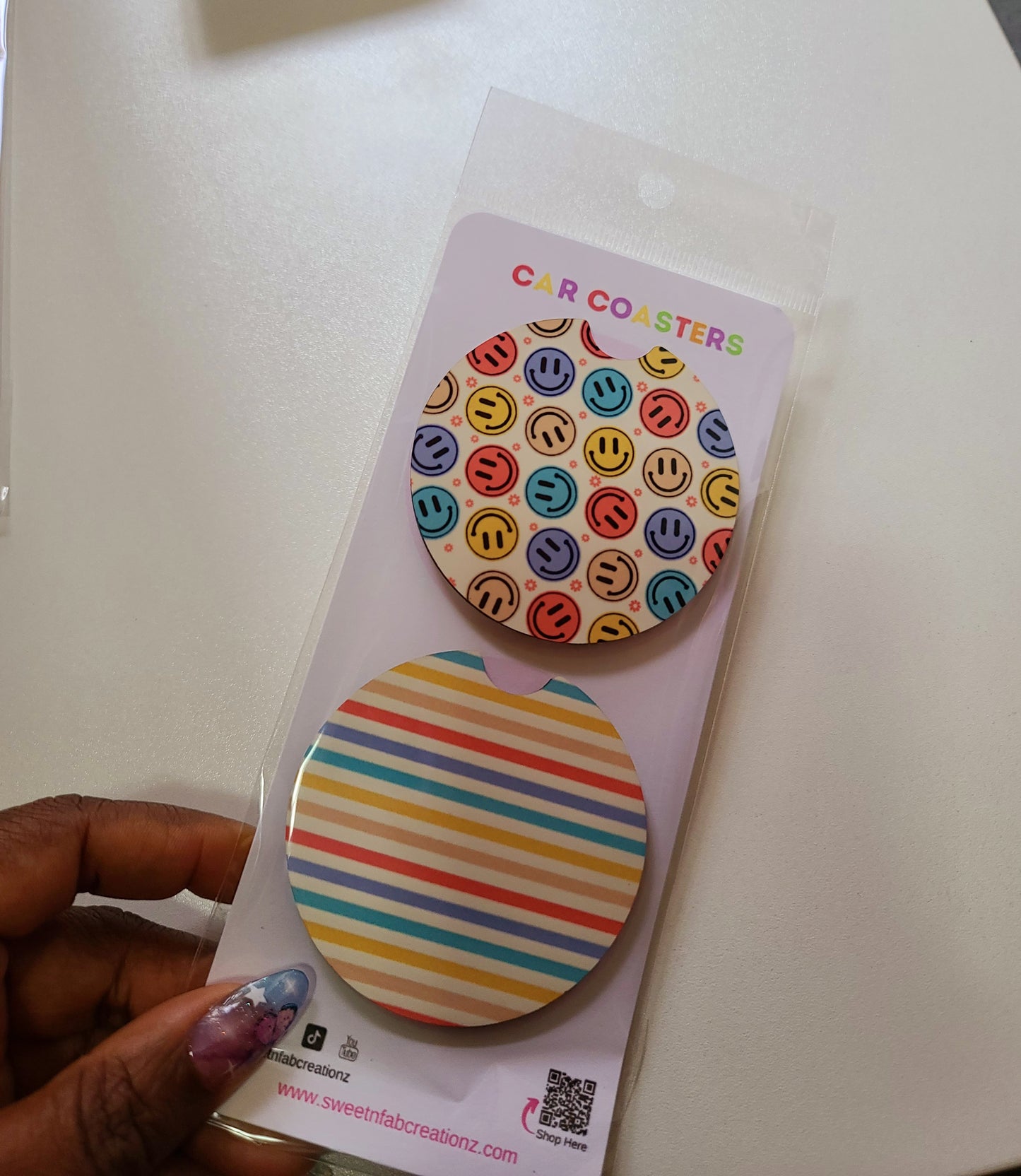 Groovy Smiley & Stripes Car Coaster