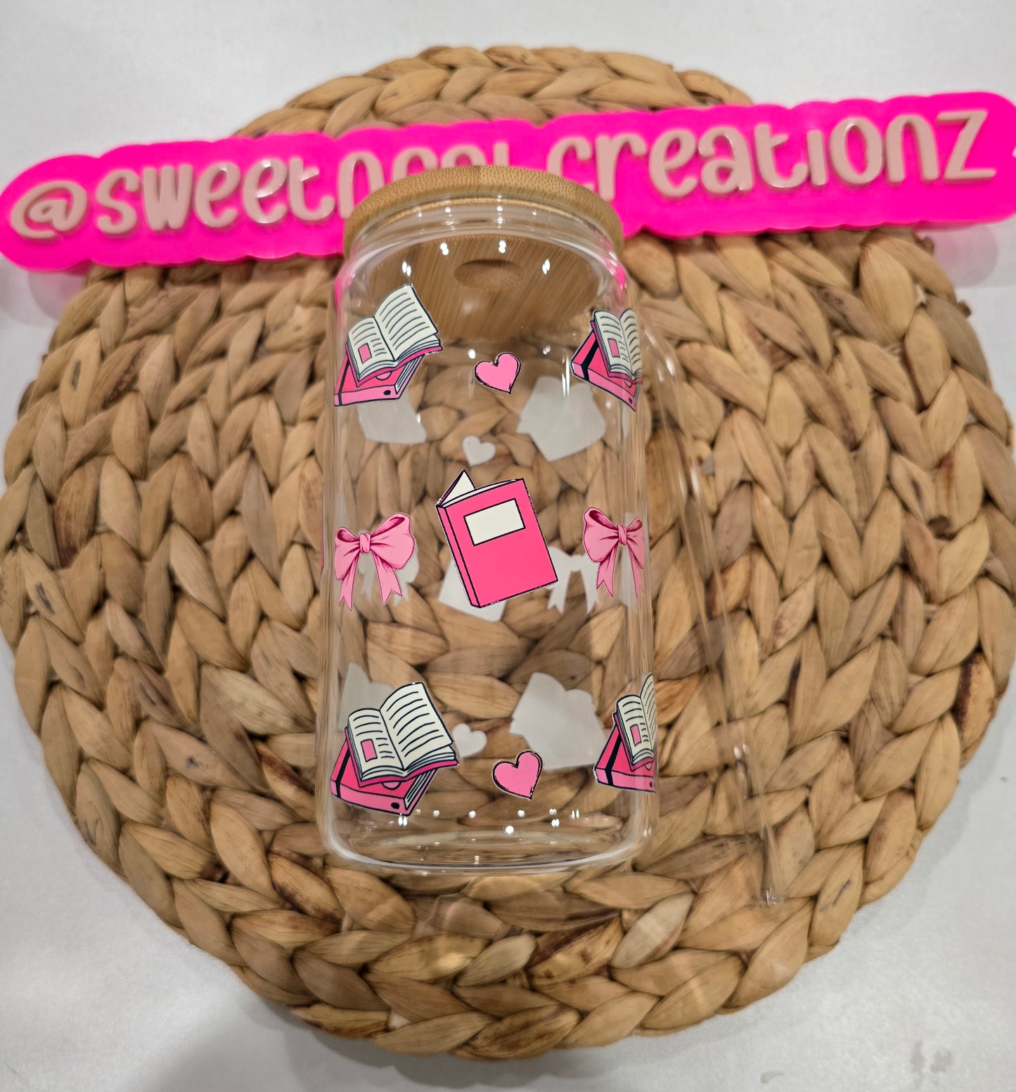 Coquette Bow Book Heart 16 oz Glass Cup