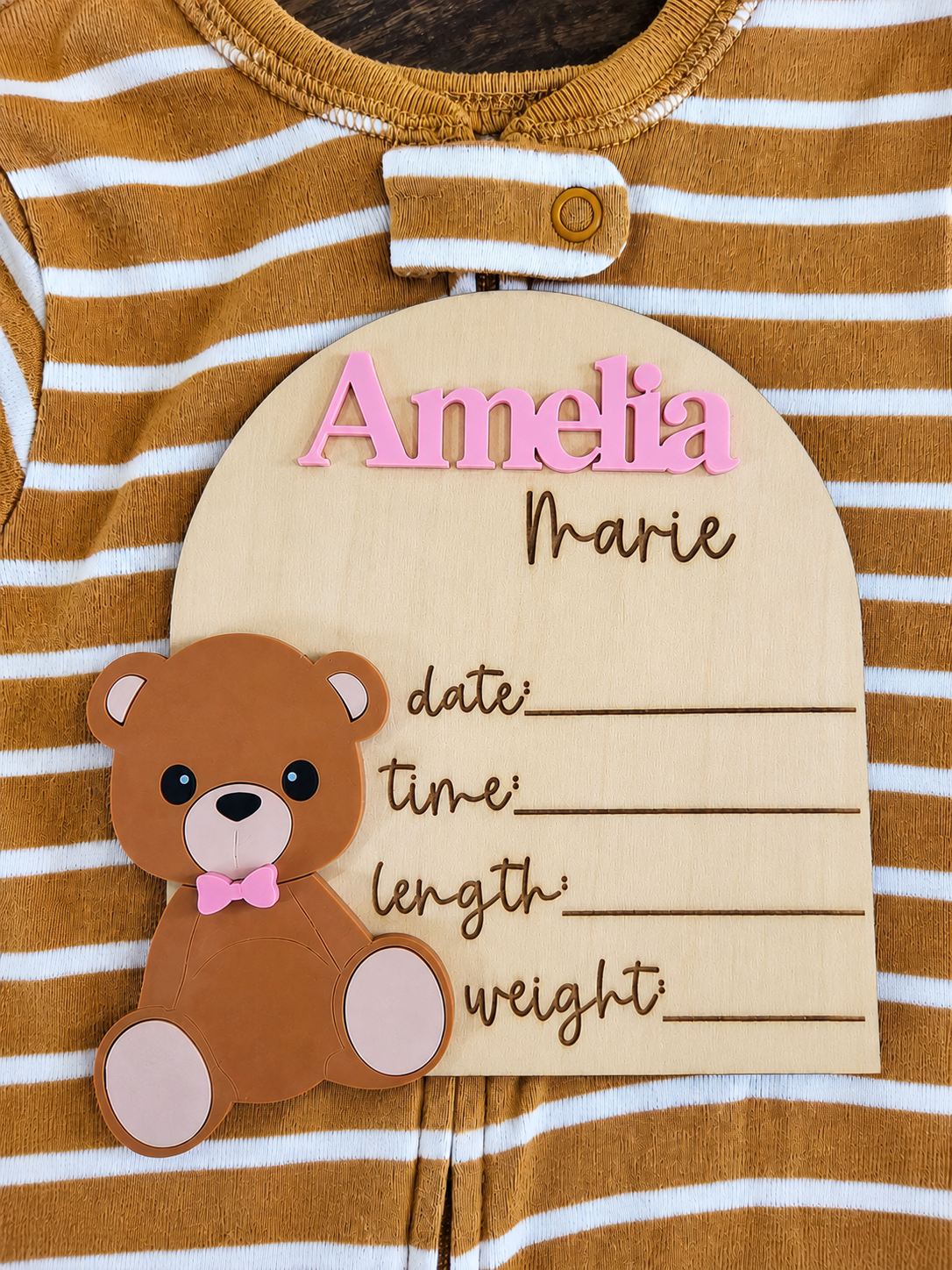 Personalized Teddy Bear Birth Stats Plaque – Custom Baby Name & Birth Announcement Sign
