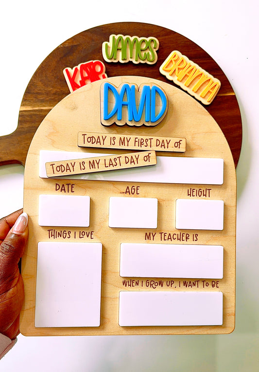Personalized Back to School Milestone Board | Reusable First & Last Day Dry Erase Sign | Interchangeable Name Plaques