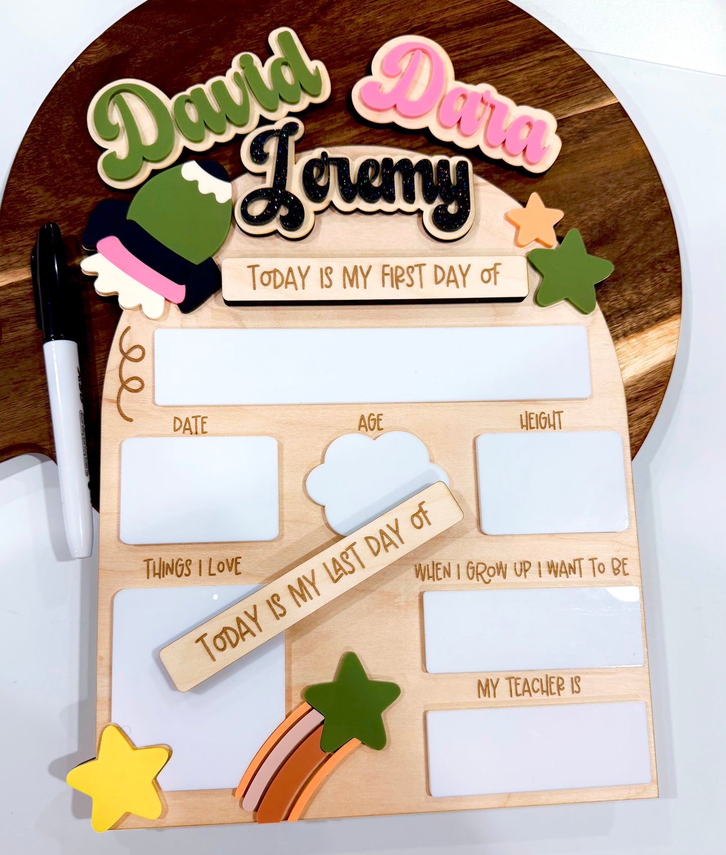Personalized First Day of School Sign, Rocket Stars School Milestone Board, Custom Name First & Last Day Back to School Photo Prop