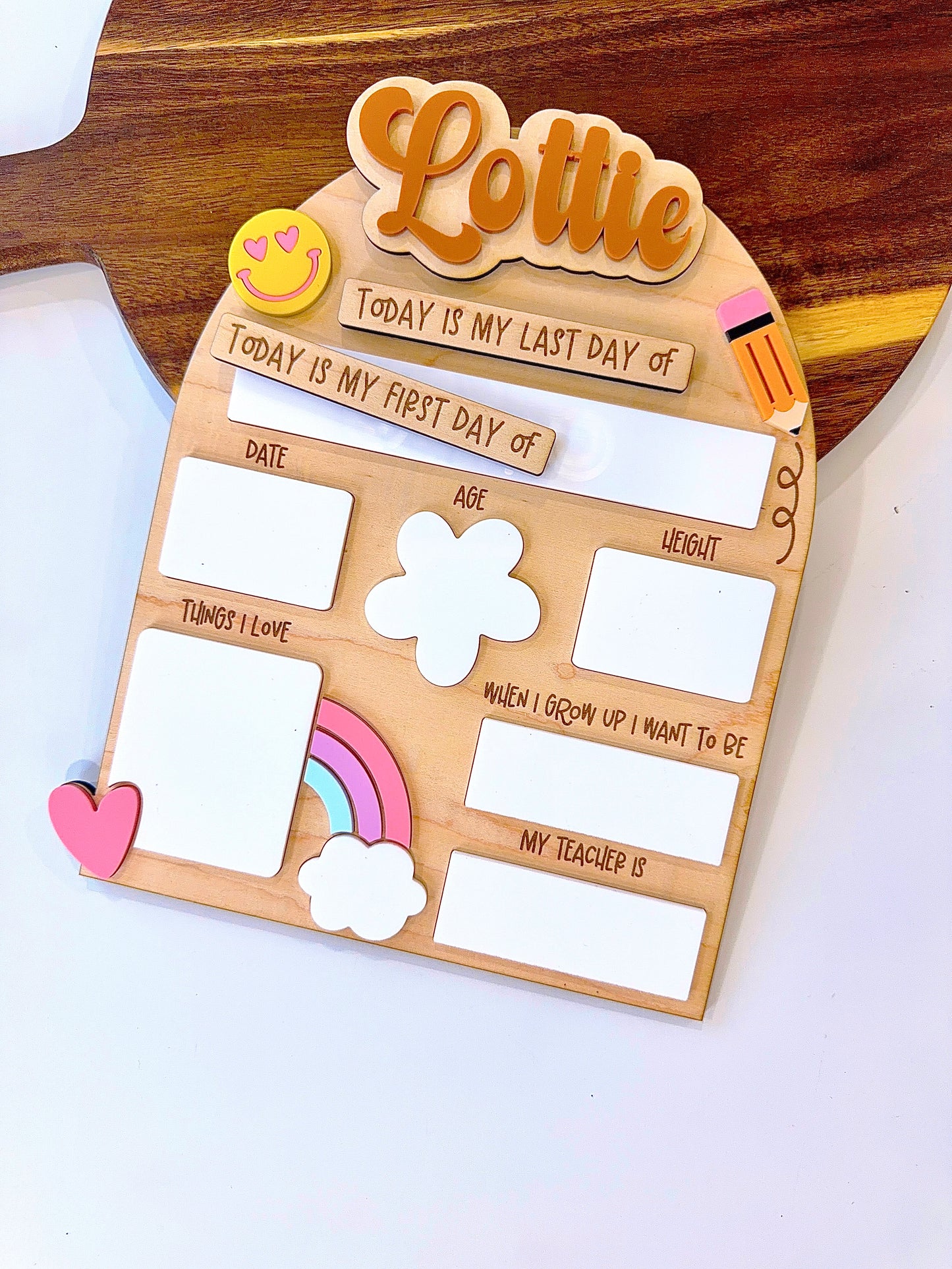 Personalized Rainbow Back to School Milestone Board | Reusable First & Last Day School Sign | Dry Erase Photo Prop with Interchangeable Names 🌈📚✨