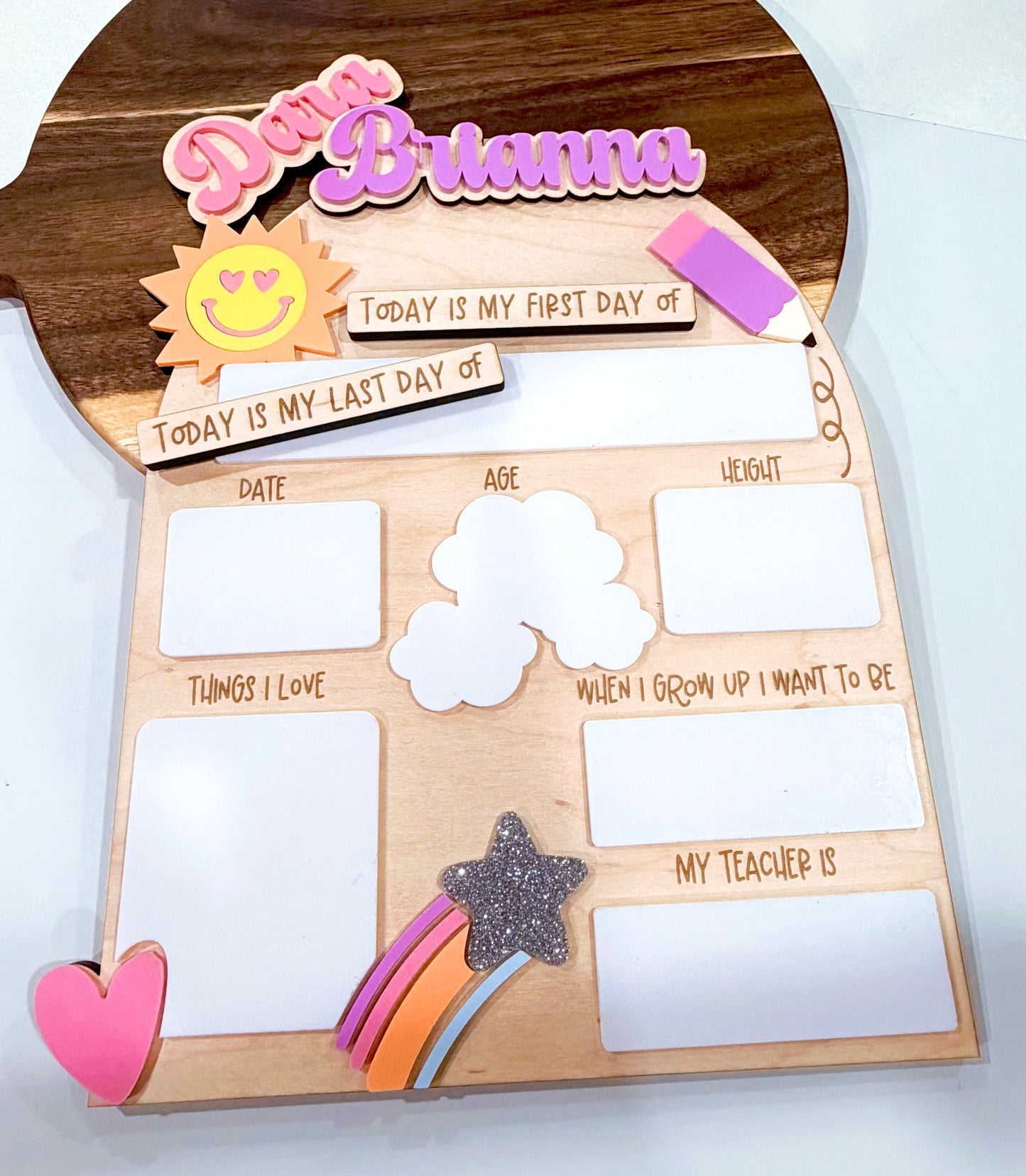 Personalized First Day of School Sign, Smiley Sun Pencil Milestone Board, Custom Name First & Last Day School Photo Prop, Maple Sign