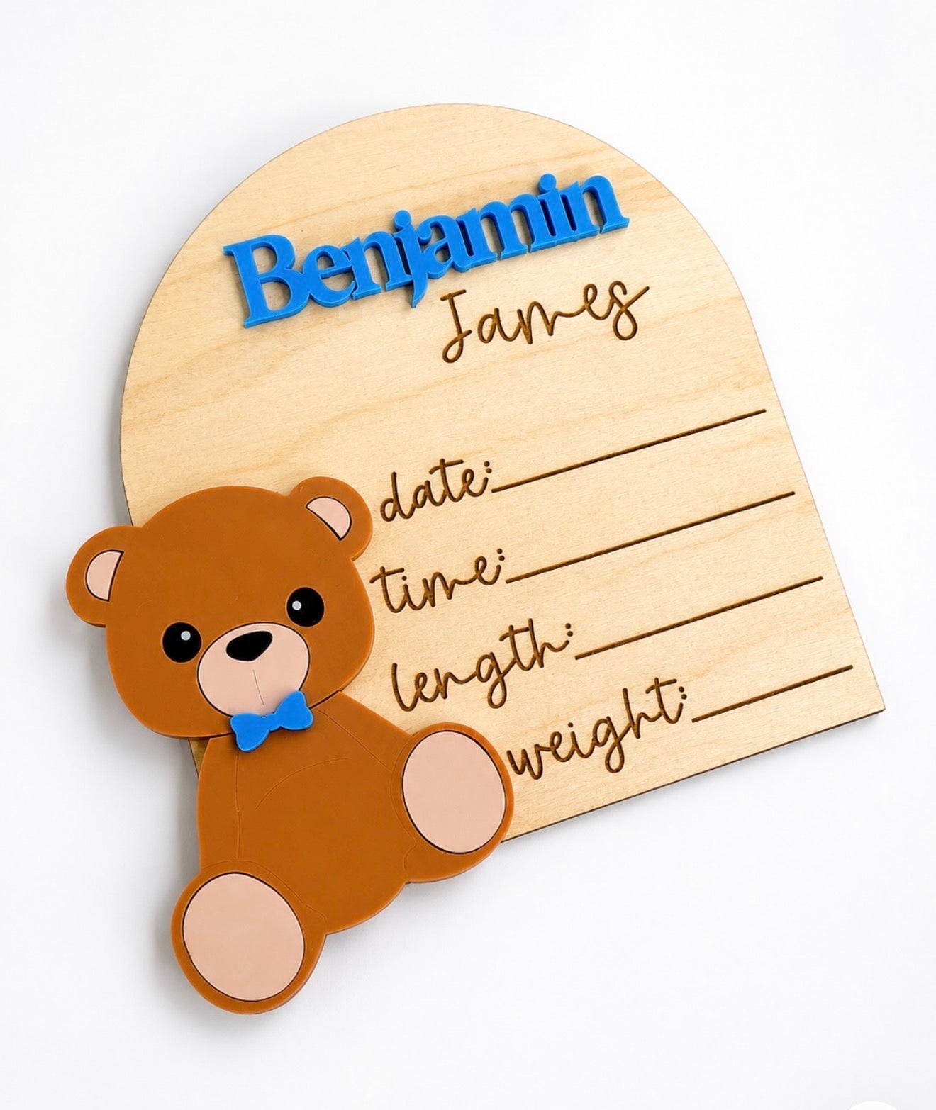 Personalized Teddy Bear Birth Stats Plaque – Custom Baby Name & Birth Announcement Sign