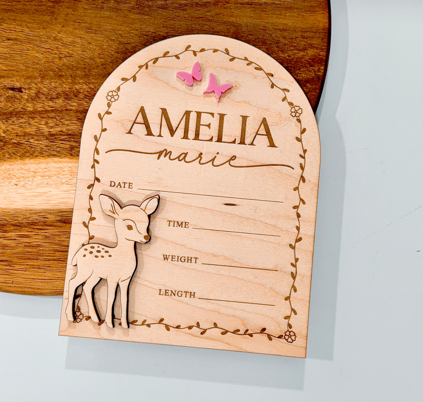 Personalized Woodland Baby Birth Stats Sign | Custom Deer Newborn Name Plaque & Birth Announcement Keepsake