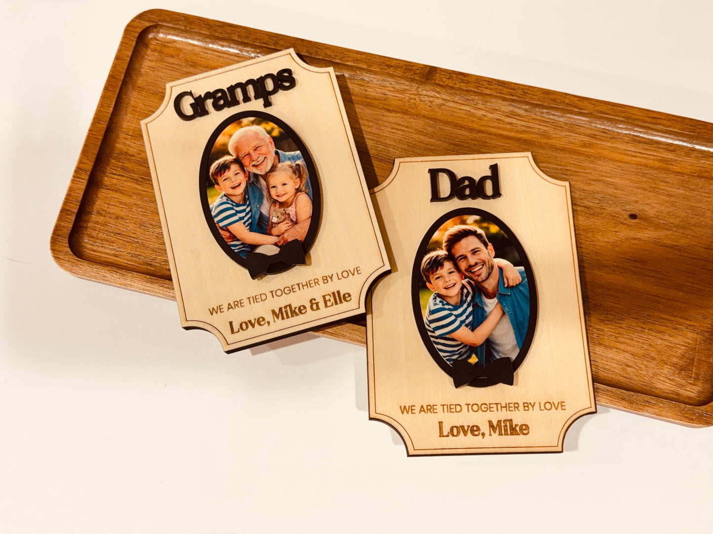 Personalized Wooden Photo Fridge Magnet with 3D Acrylic Bow Detail | Custom Dad & Grandpa Keepsake Gift