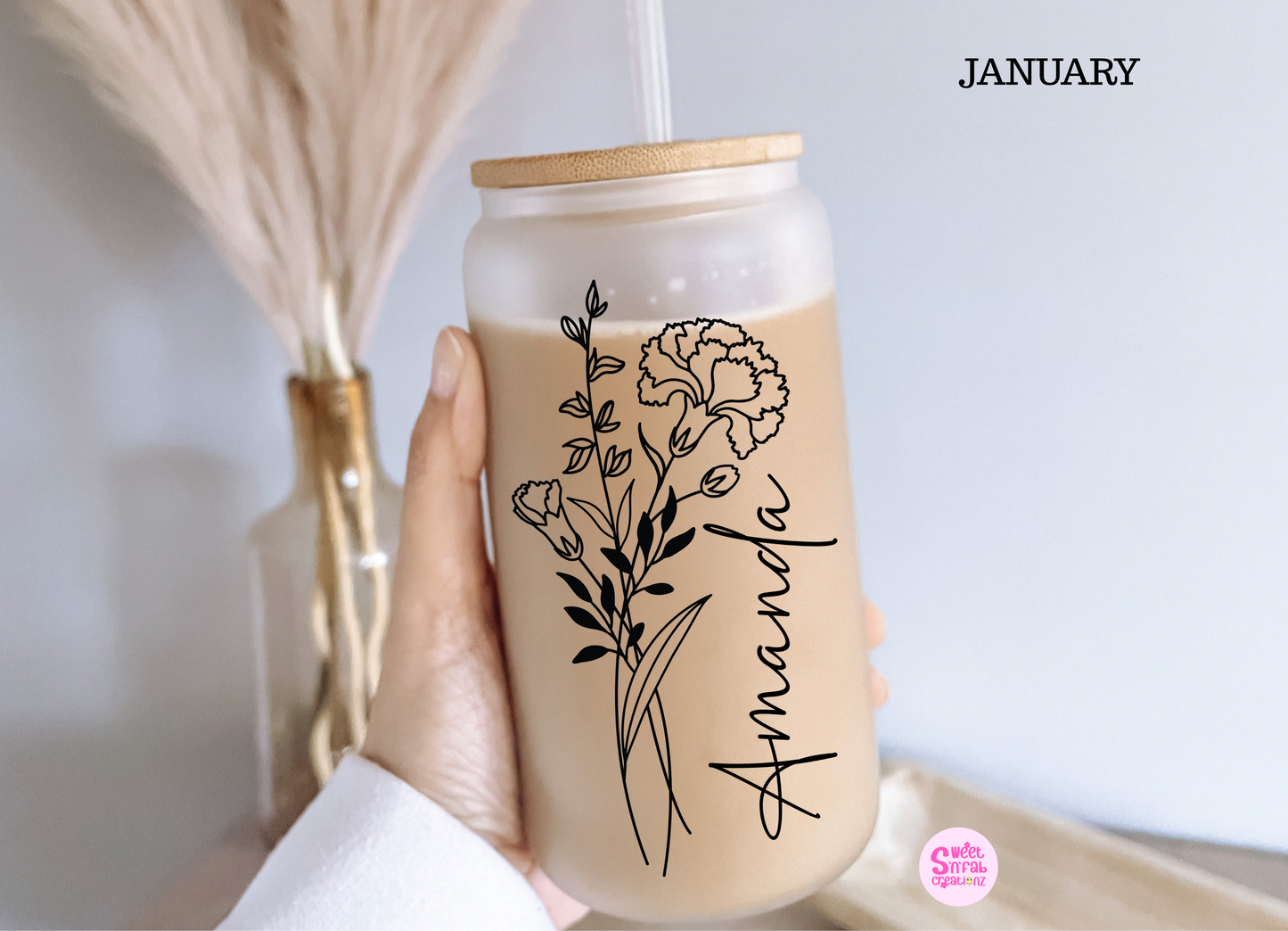Personalized Birth Month Flower Glass Can