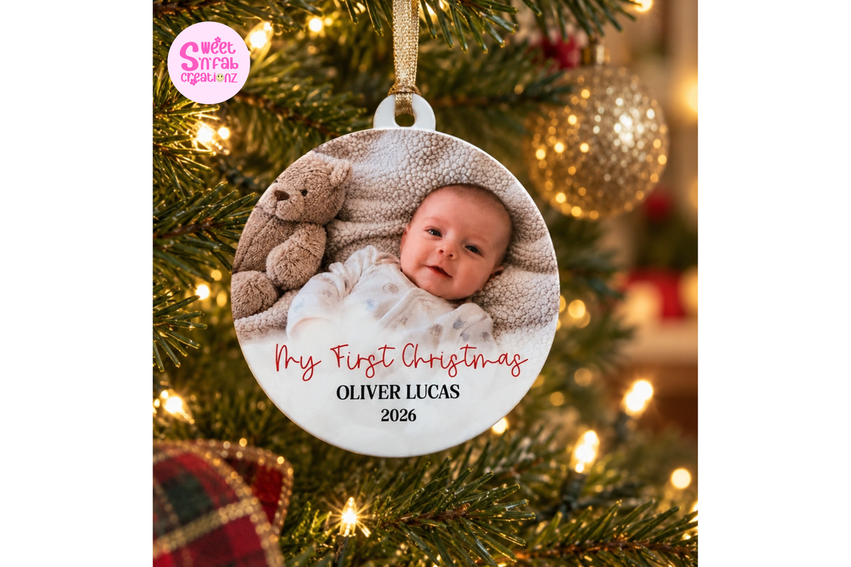 Personalized Baby's First Christmas Photo Ornament – Custom Baby Picture & Name Keepsake