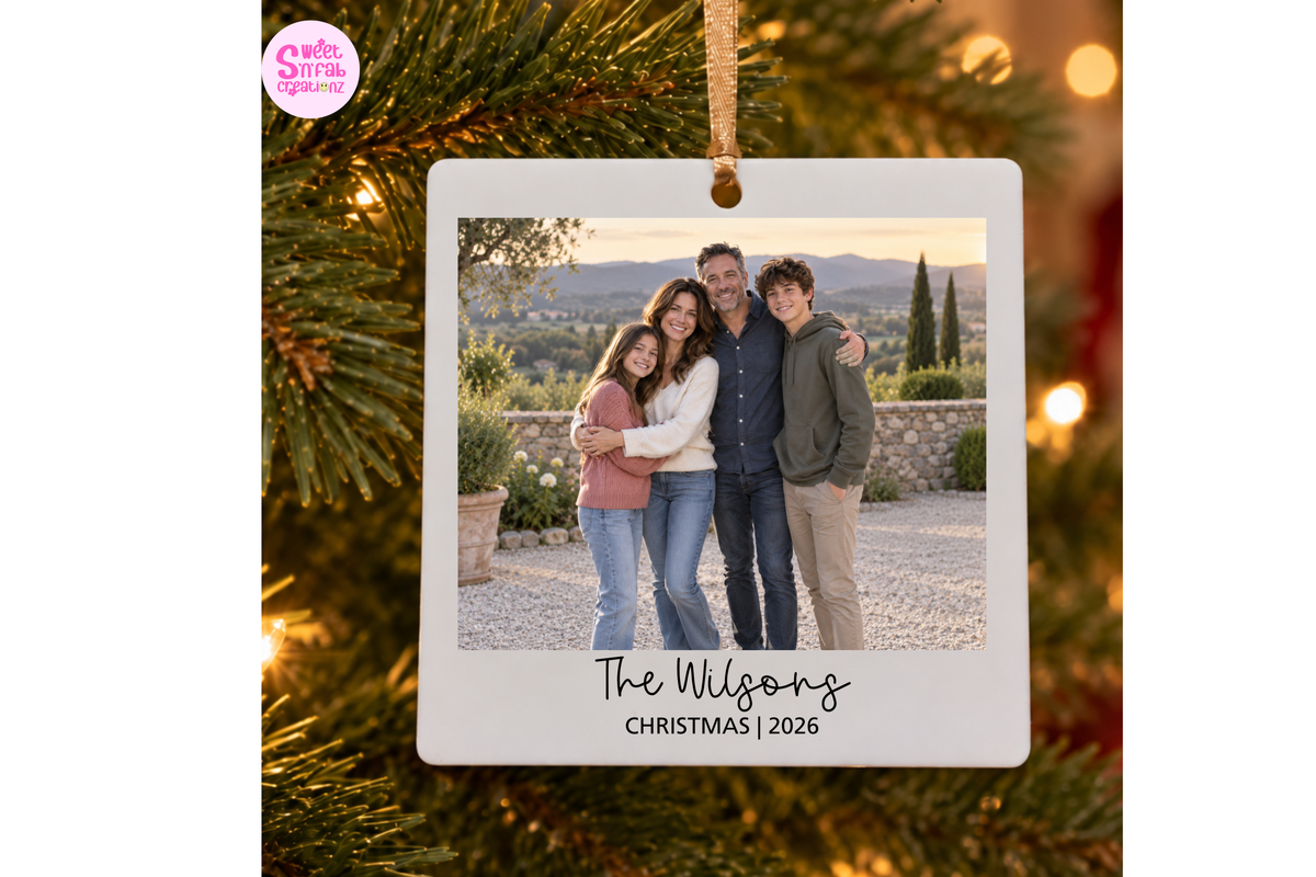 Personalized Family Photo Christmas Ornament – Custom Family Picture & Last Name Keepsake