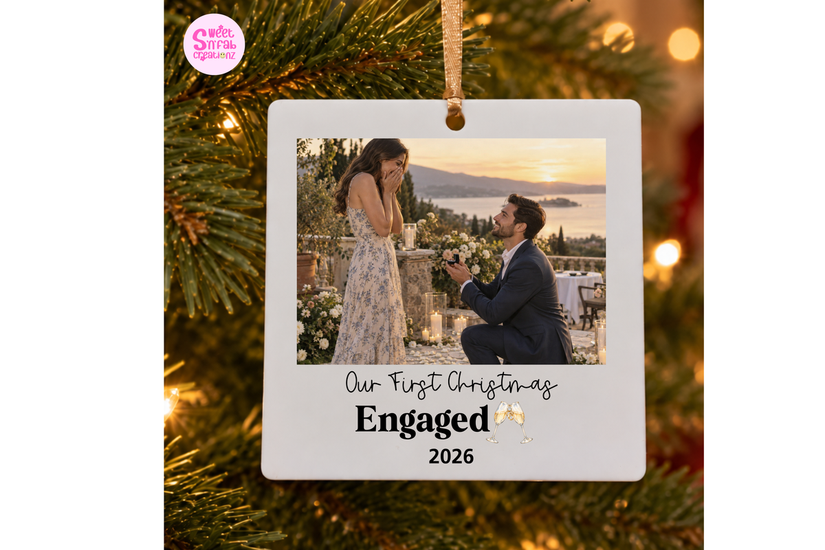 Personalized First Christmas Engaged Photo Ornament – Custom Engagement Picture Keepsake