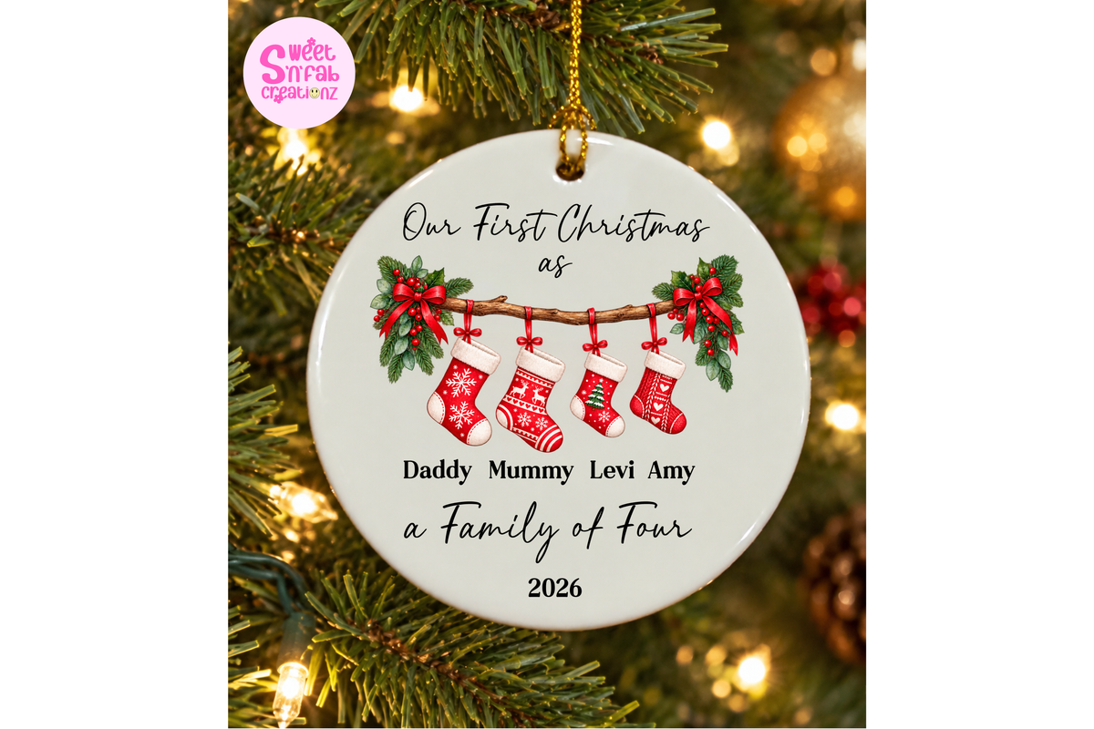 Personalized First Christmas as a Family of 4 Stocking Ornament