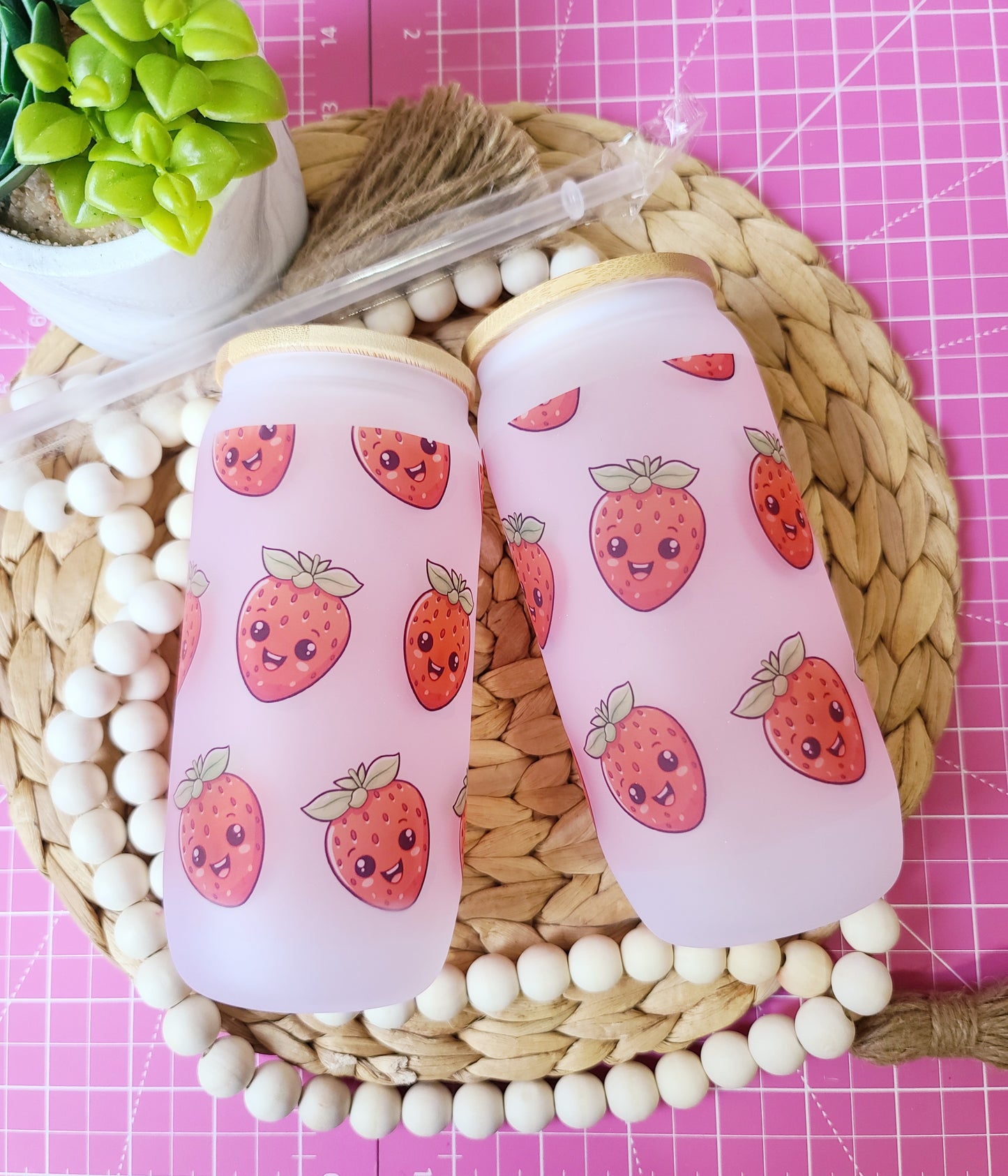 Kawaii Strawberry Glass Cup