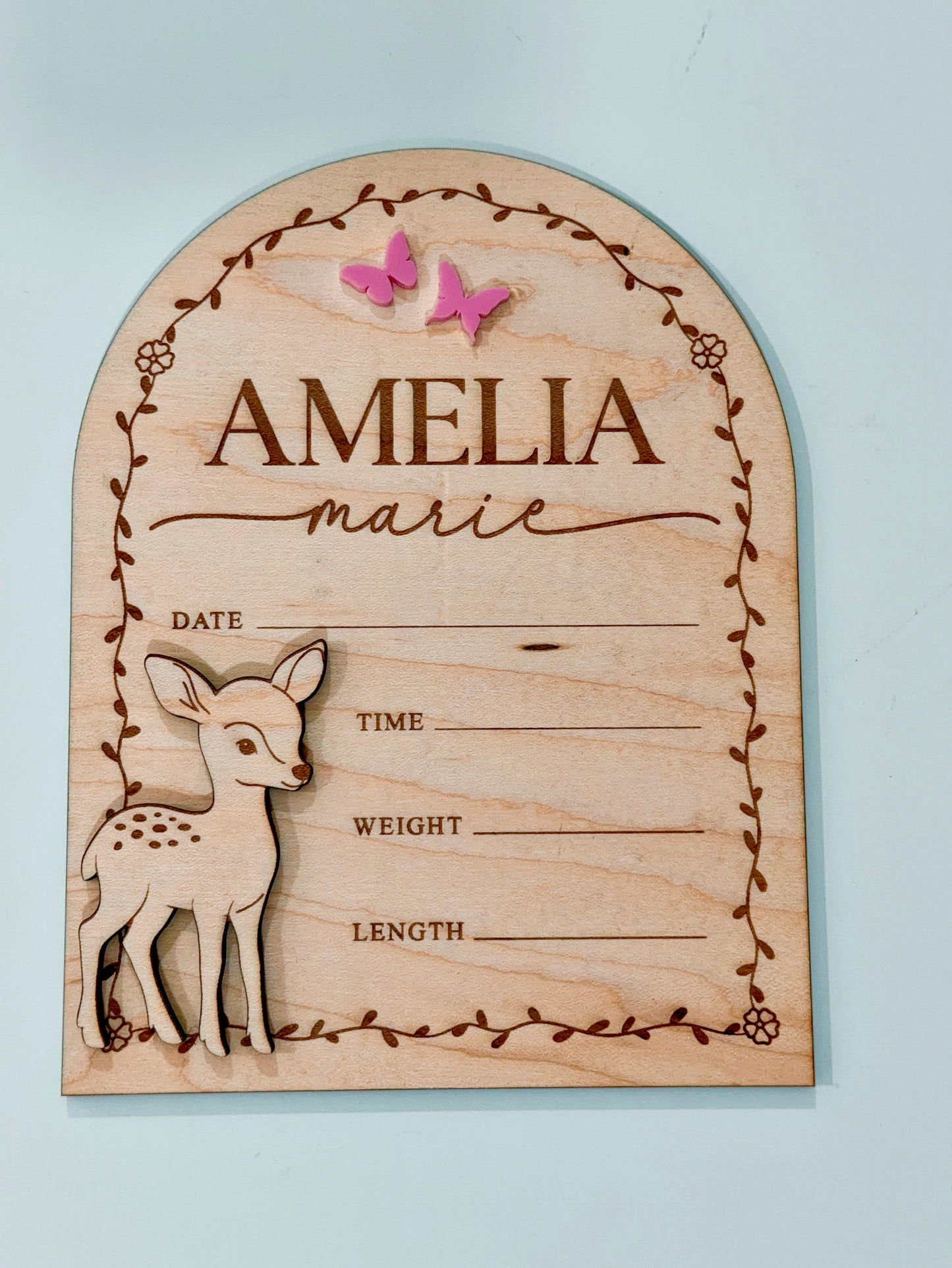 Personalized Woodland Baby Birth Stats Sign | Custom Deer Newborn Name Plaque & Birth Announcement Keepsake