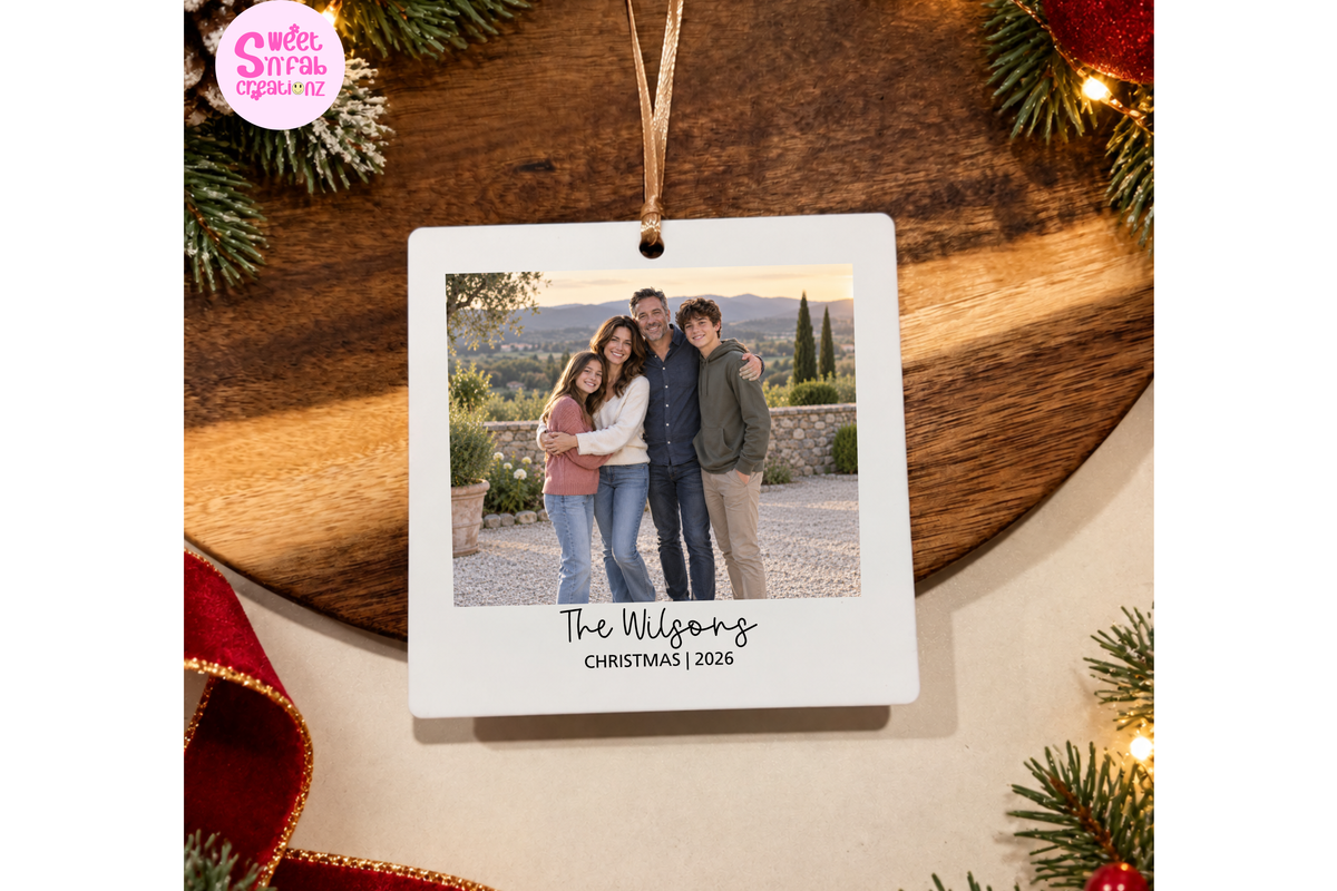 Personalized Family Photo Christmas Ornament – Custom Family Picture & Last Name Keepsake