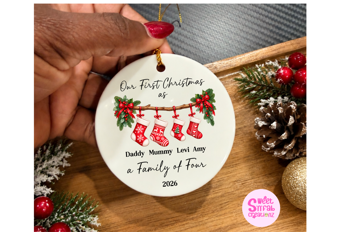 Personalized First Christmas as a Family of 4 Stocking Ornament