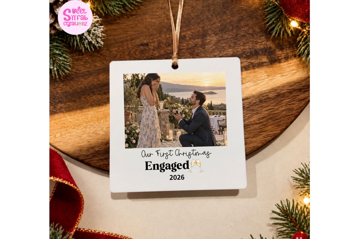 Personalized First Christmas Engaged Photo Ornament – Custom Engagement Picture Keepsake