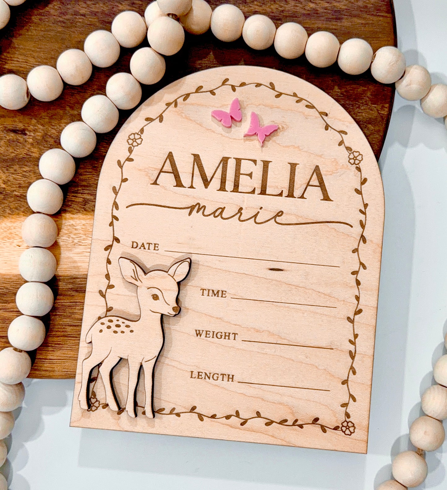 Personalized Woodland Baby Birth Stats Sign | Custom Deer Newborn Name Plaque & Birth Announcement Keepsake