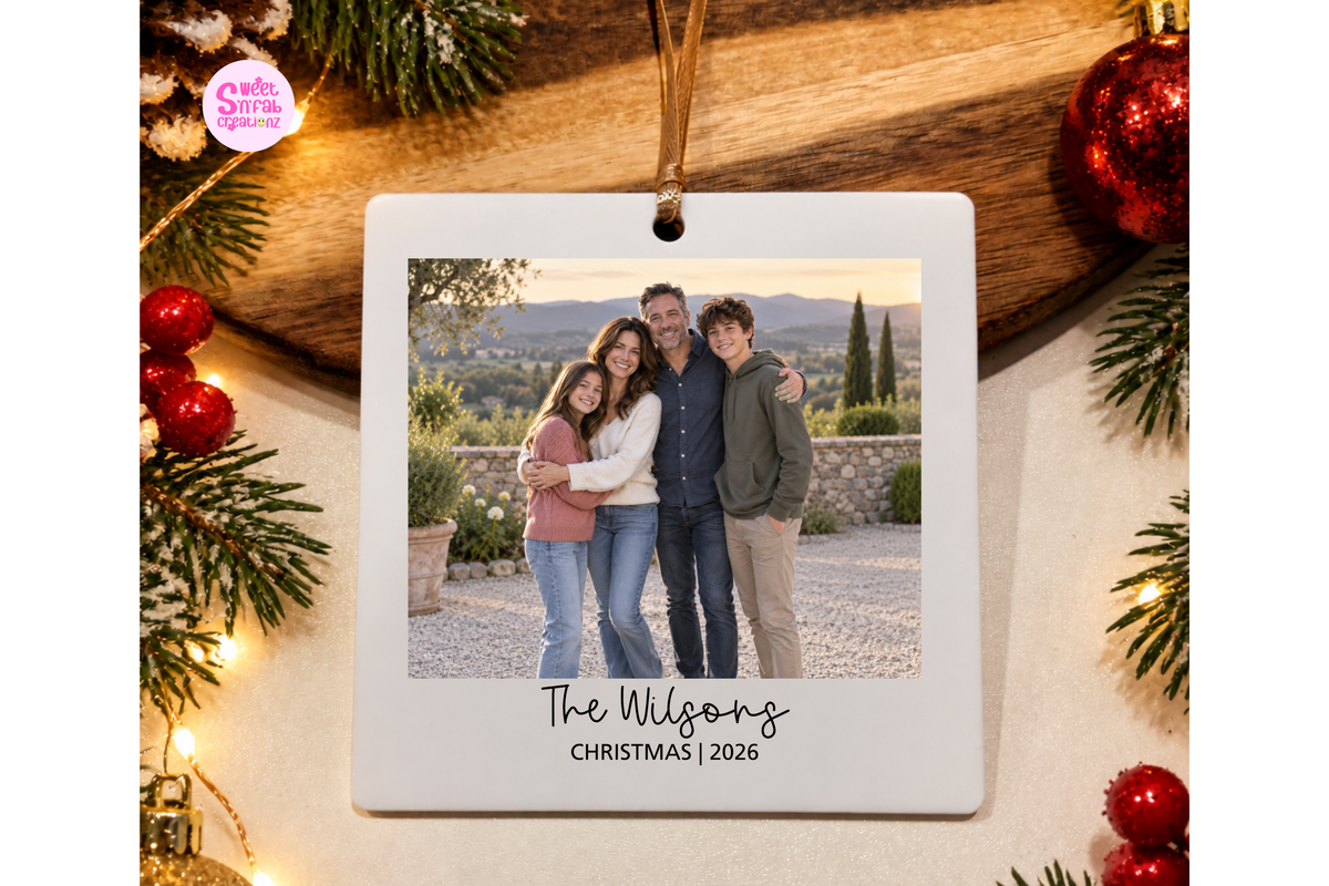 Personalized Family Photo Christmas Ornament – Custom Family Picture & Last Name Keepsake