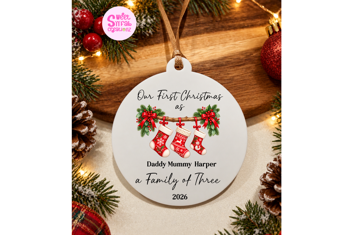 Personalized First Christmas as a Family of 3 Stocking Ornament