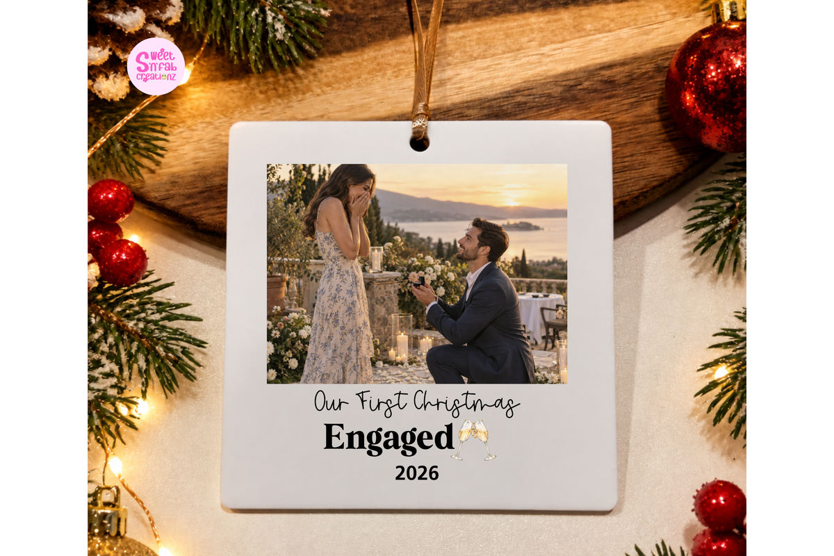 Personalized First Christmas Engaged Photo Ornament – Custom Engagement Picture Keepsake