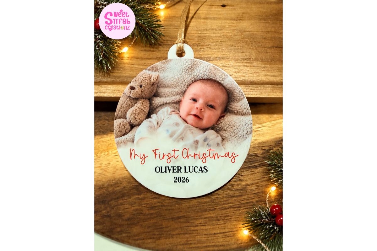 Personalized Baby's First Christmas Photo Ornament – Custom Baby Picture & Name Keepsake