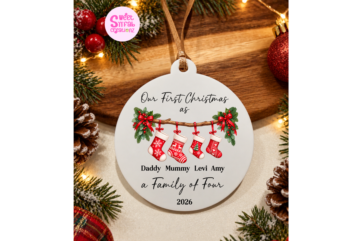 Personalized First Christmas as a Family of 4 Stocking Ornament
