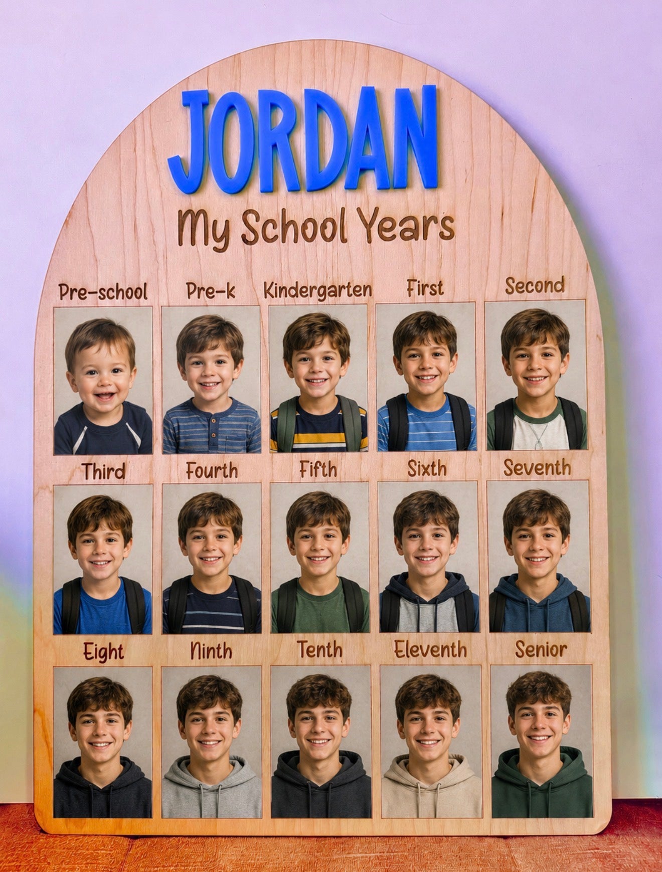 Personalized School Years Picture Board | Wooden School Photo Display Plaque | Preschool to Grade 12 Memory Board