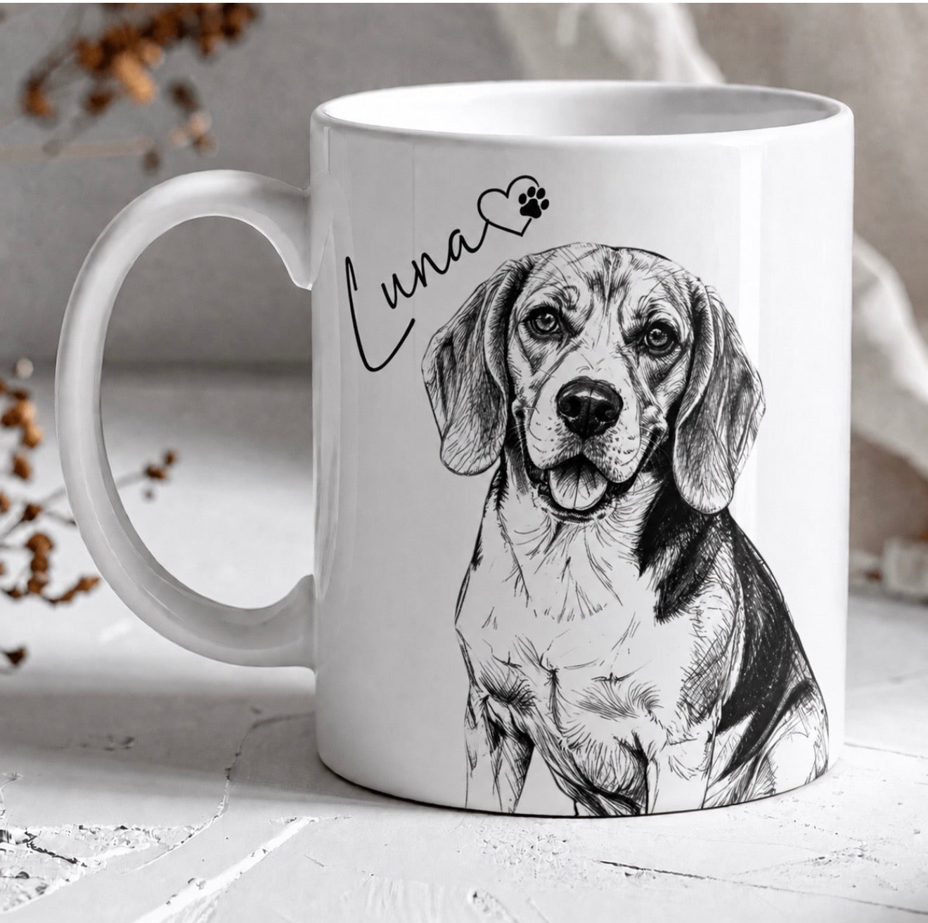 Custom Dog Mug from Photo, Personalized Dog Portrait Mug, Pet Memorial Gift, Custom Dog Coffee Cup, 12oz or 15oz Ceramic Mug
