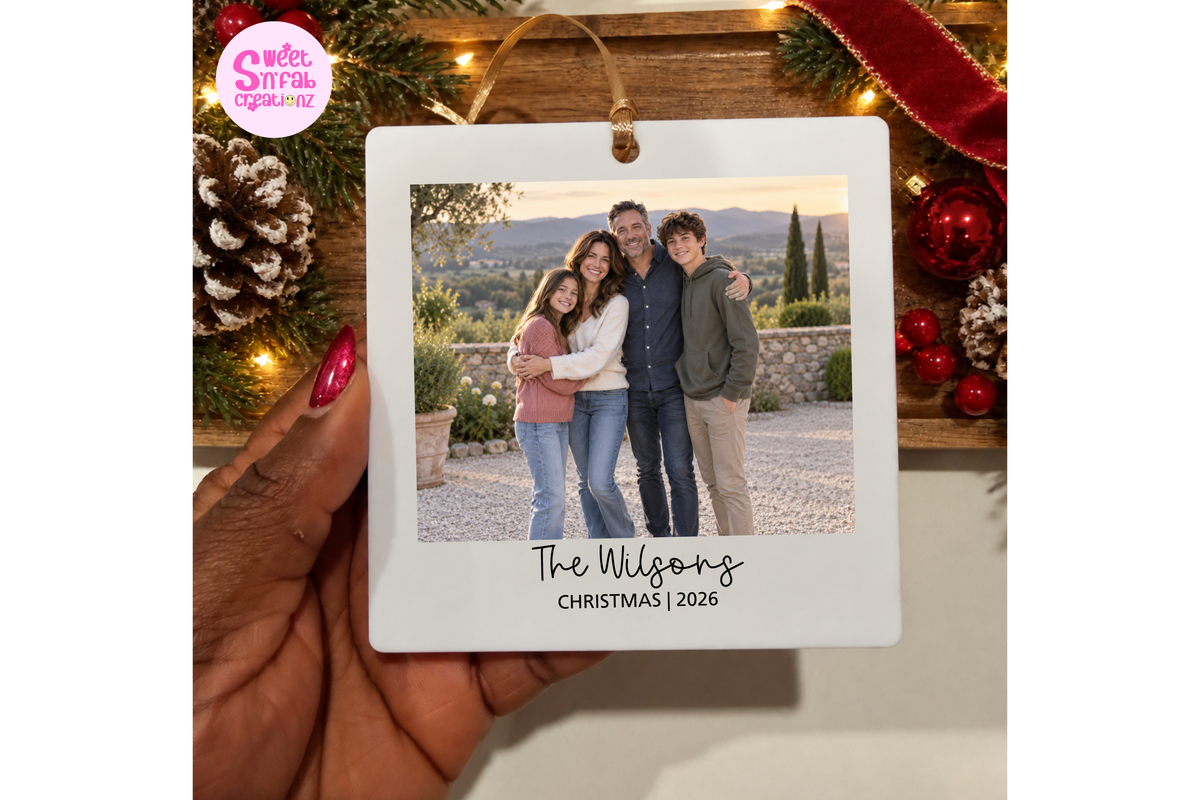 Personalized Family Photo Christmas Ornament – Custom Family Picture & Last Name Keepsake