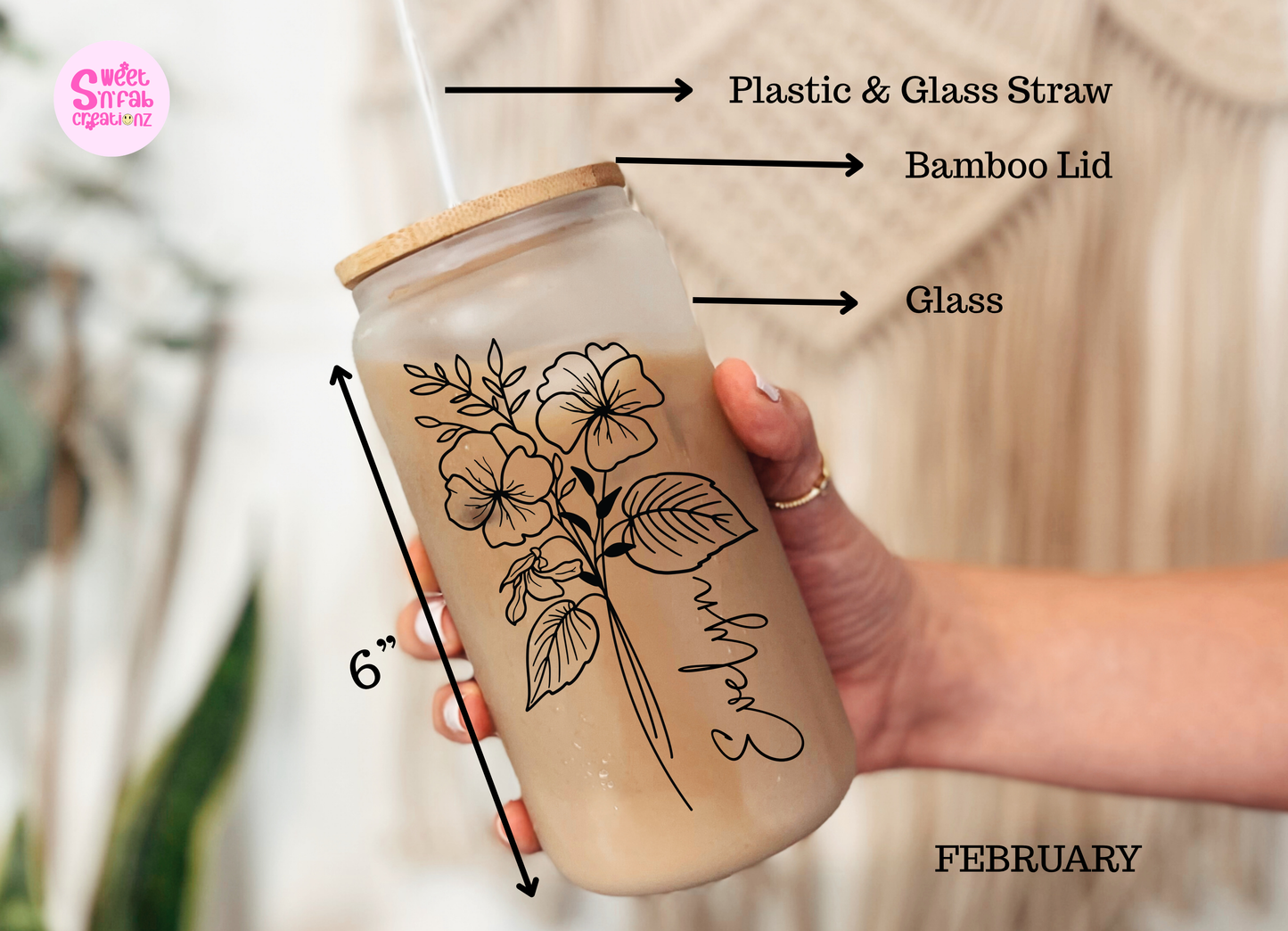 Personalized Birth Month Flower Glass Can