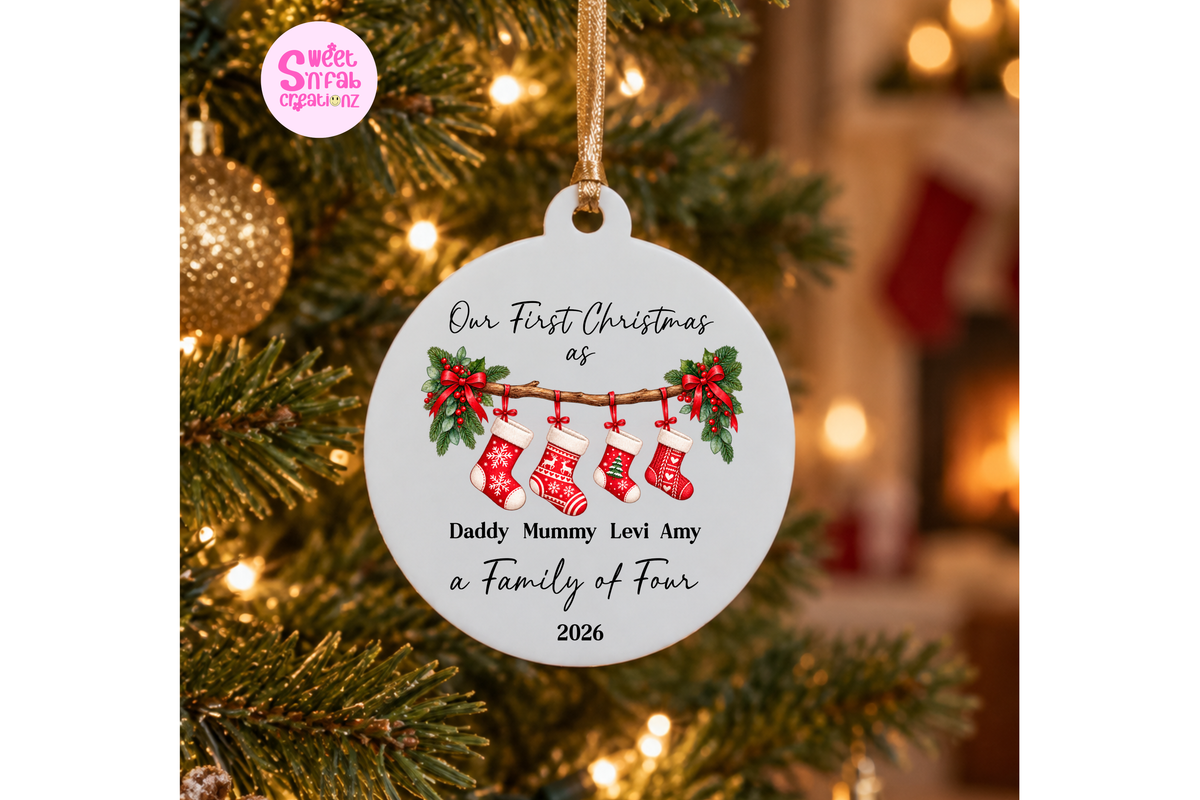 Personalized First Christmas as a Family of 4 Stocking Ornament