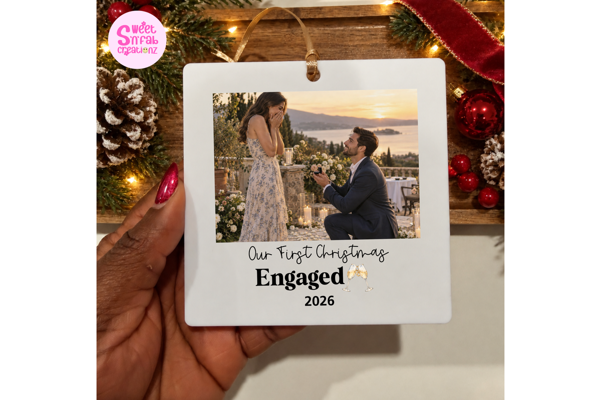 Personalized First Christmas Engaged Photo Ornament – Custom Engagement Picture Keepsake