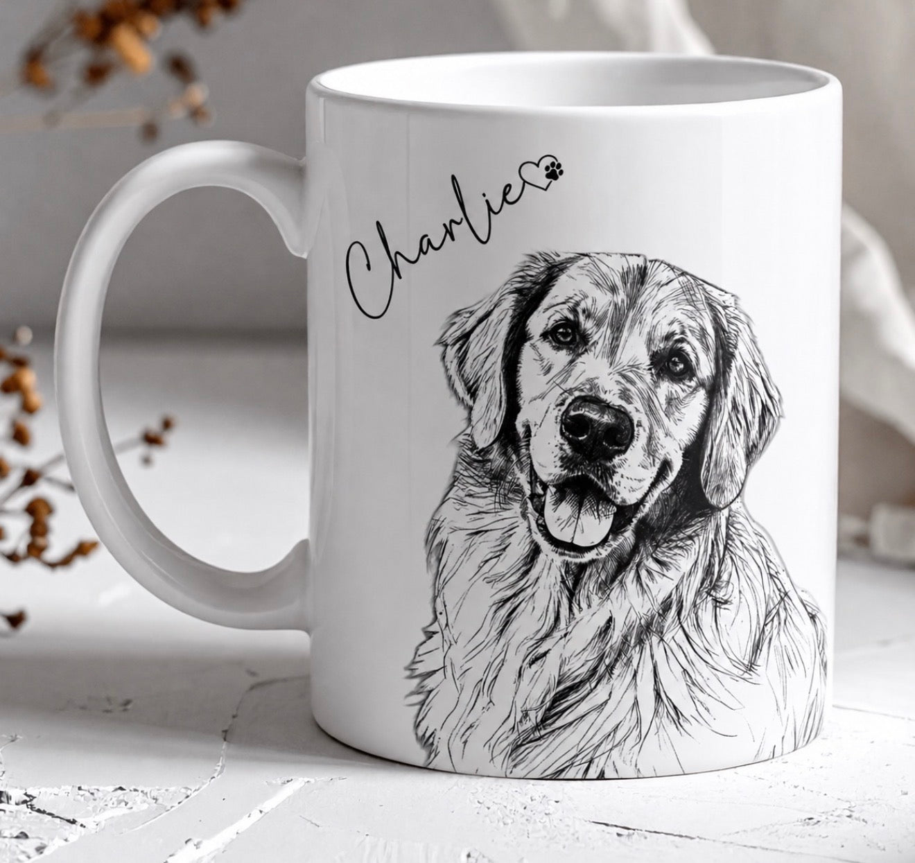 Custom Dog Mug from Photo, Personalized Dog Portrait Mug, Pet Memorial Gift, Custom Dog Coffee Cup, 12oz or 15oz Ceramic Mug