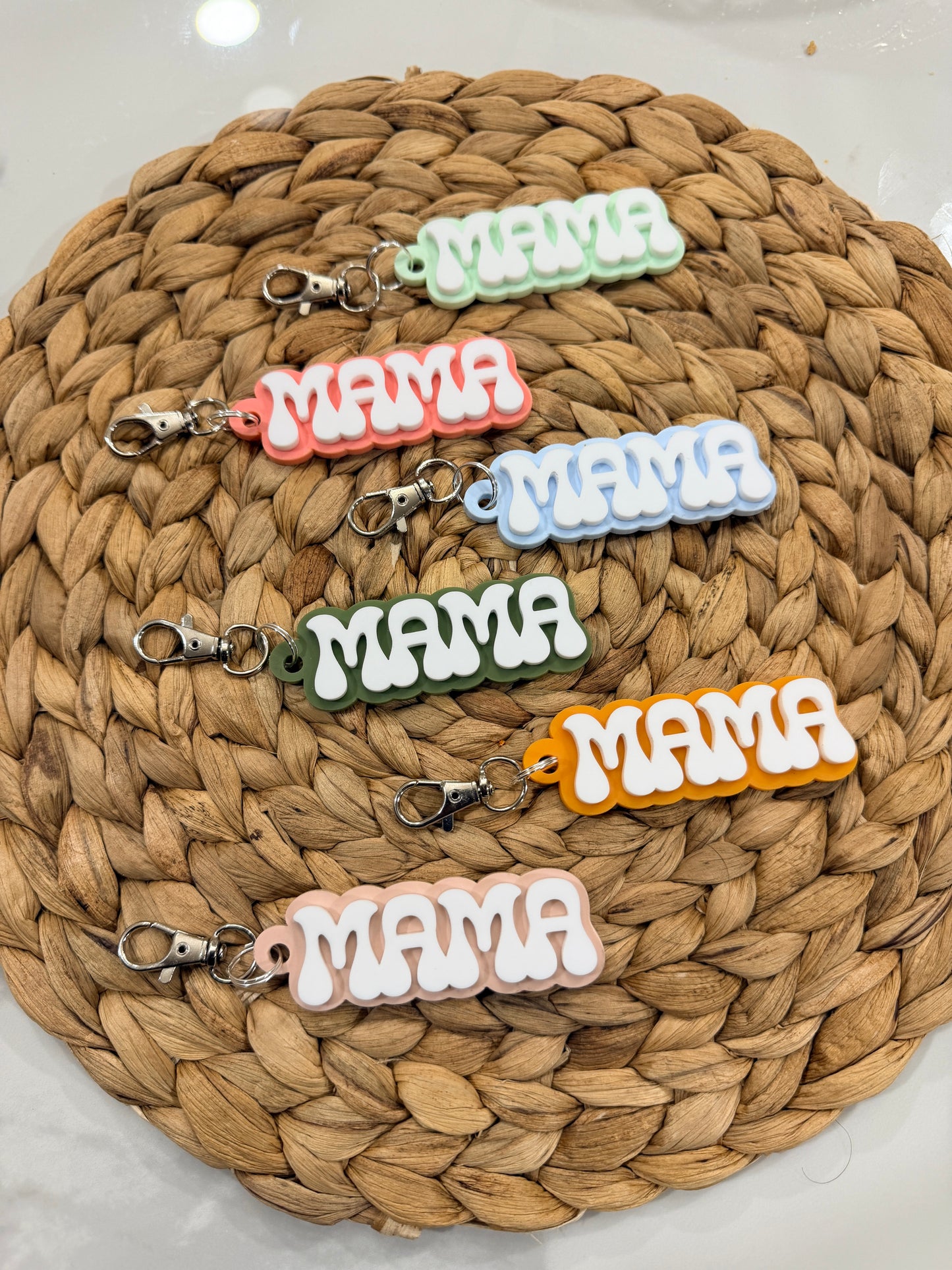 3D “Mama” Acrylic Keychain with Swivel Snap Hook