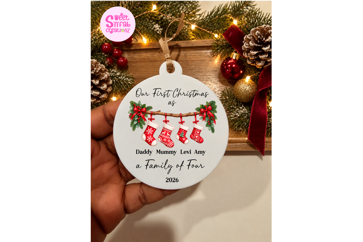 Personalized First Christmas as a Family of 4 Stocking Ornament