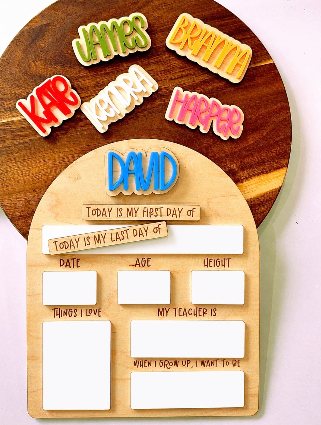 Personalized Back to School Milestone Board | Reusable First & Last Day Dry Erase Sign | Interchangeable Name Plaques