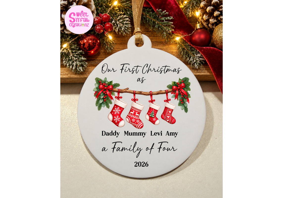 Personalized First Christmas as a Family of 4 Stocking Ornament