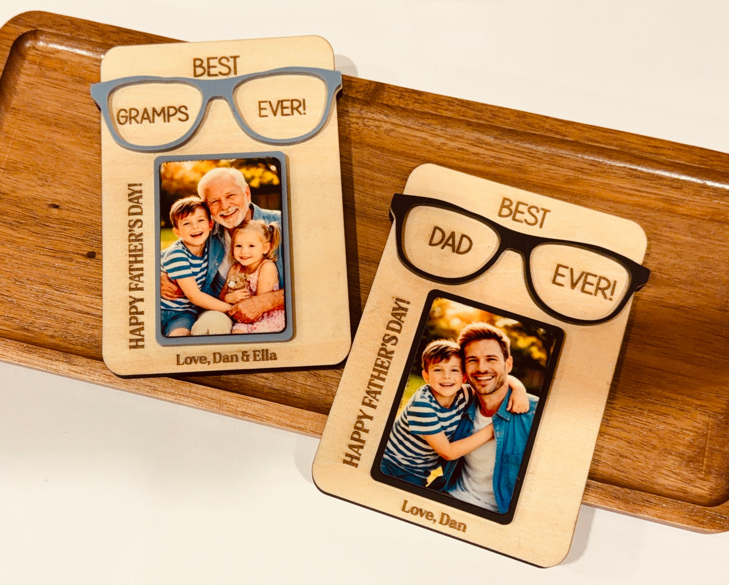 Personalized Best Dad Ever Photo Fridge Magnet with Custom Glasses Color | Wooden Father’s Day Gift for Dad & Grandpa