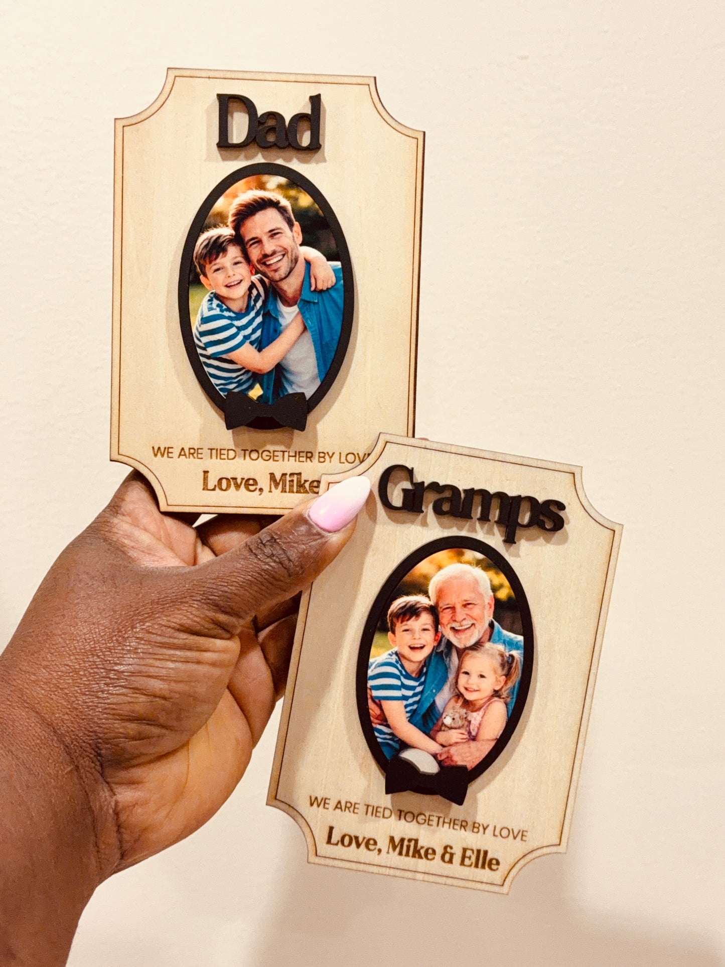 Personalized Wooden Photo Fridge Magnet with 3D Acrylic Bow Detail | Custom Dad & Grandpa Keepsake Gift