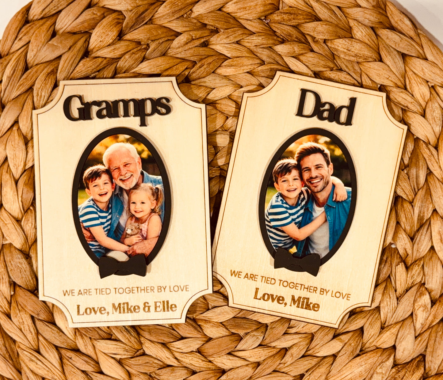 Personalized Wooden Photo Fridge Magnet with 3D Acrylic Bow Detail | Custom Dad & Grandpa Keepsake Gift