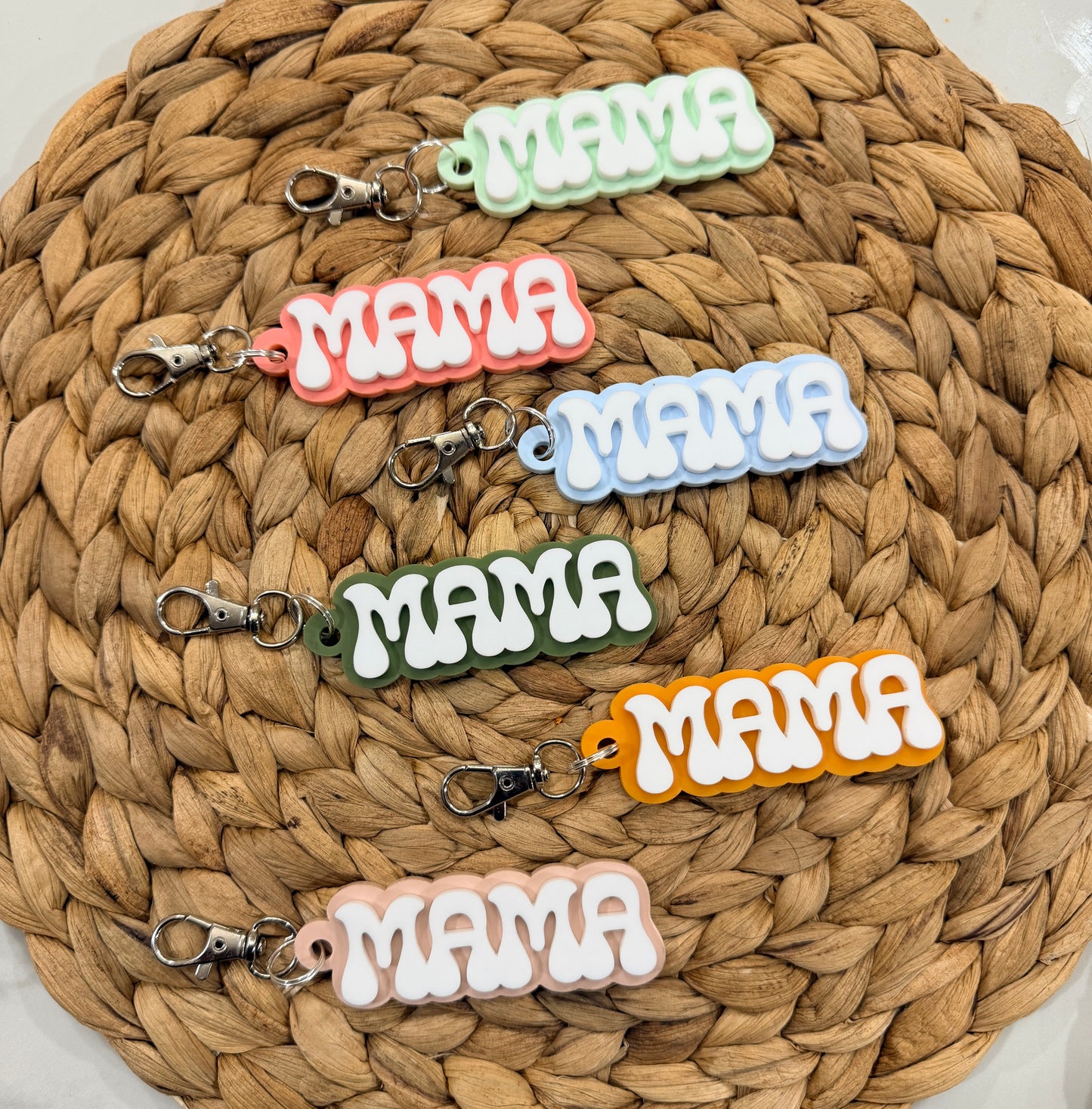 3D “Mama” Acrylic Keychain with Swivel Snap Hook