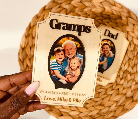 Personalized Wooden Photo Fridge Magnet with 3D Acrylic Bow Detail | Custom Dad & Grandpa Keepsake Gift