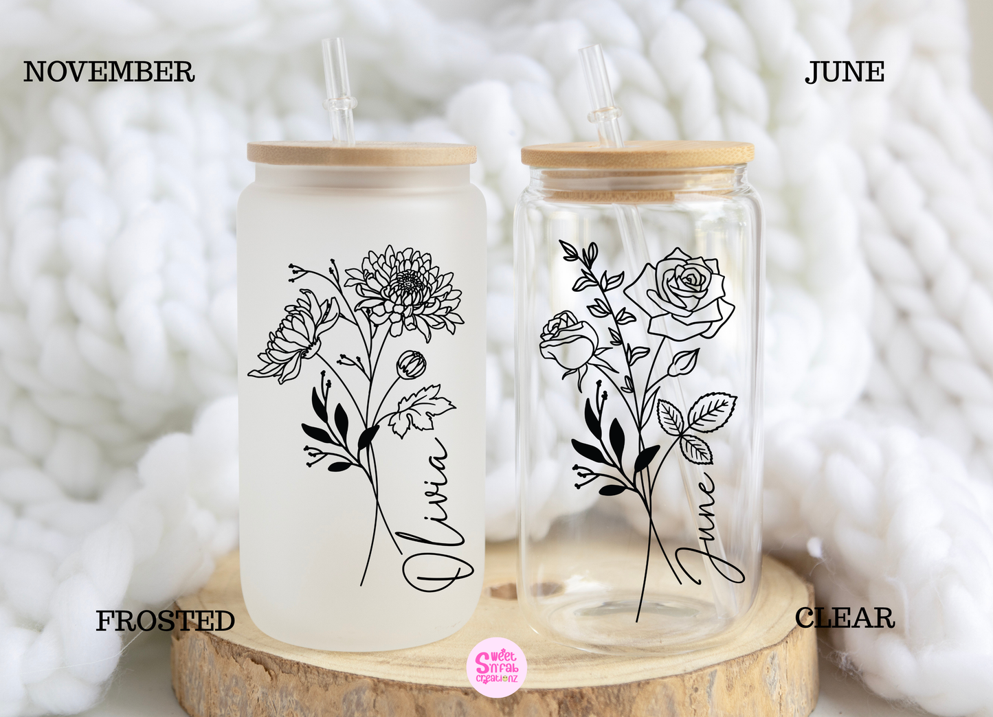 Personalized Birth Month Flower Glass Can