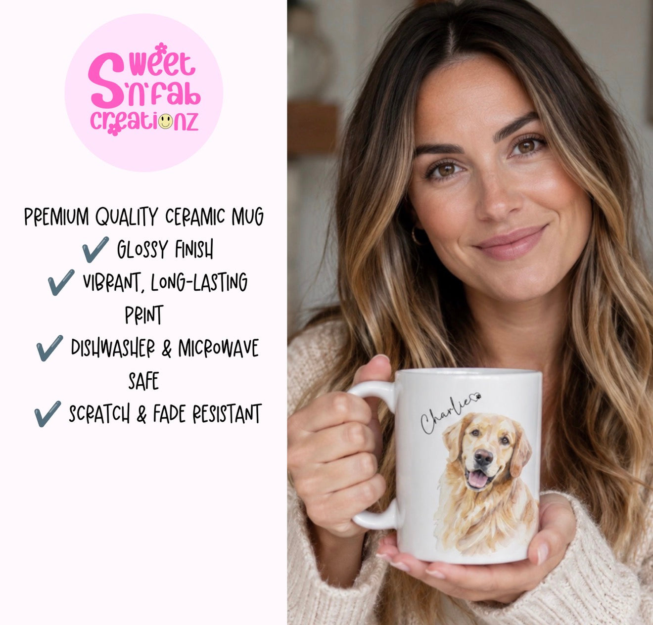 Custom Dog Mug from Photo, Personalized Dog Portrait Mug, Pet Memorial Gift, Custom Dog Coffee Cup, 12oz or 15oz Ceramic Mug