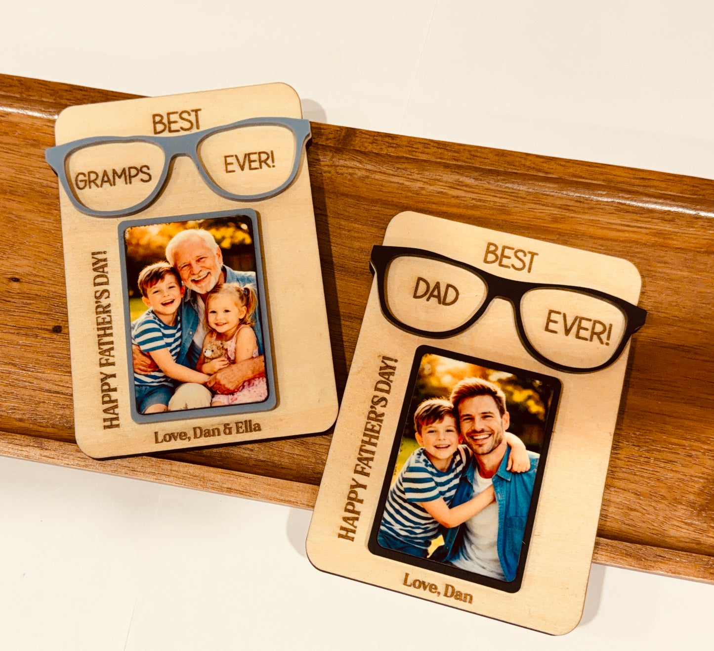 Personalized Best Dad Ever Photo Fridge Magnet with Custom Glasses Color | Wooden Father’s Day Gift for Dad & Grandpa