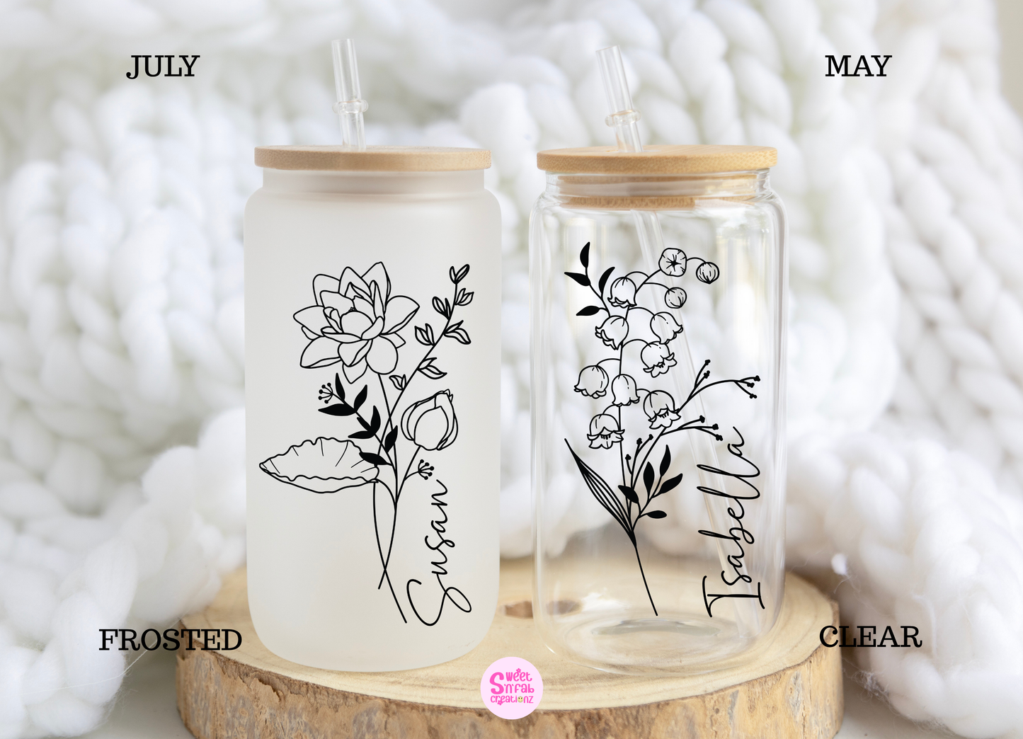 Personalized Birth Month Flower Glass Can