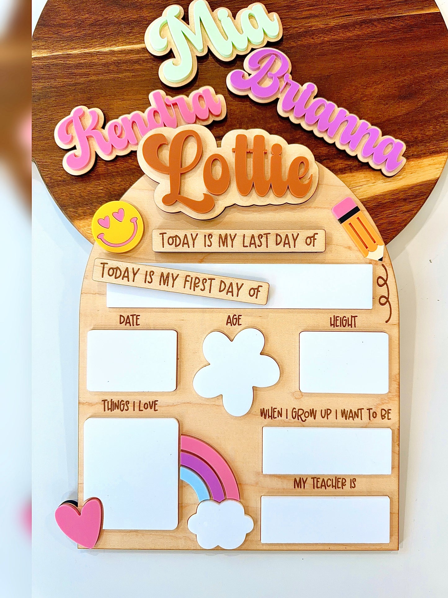 Personalized Rainbow Back to School Milestone Board | Reusable First & Last Day School Sign | Dry Erase Photo Prop with Interchangeable Names 🌈📚✨